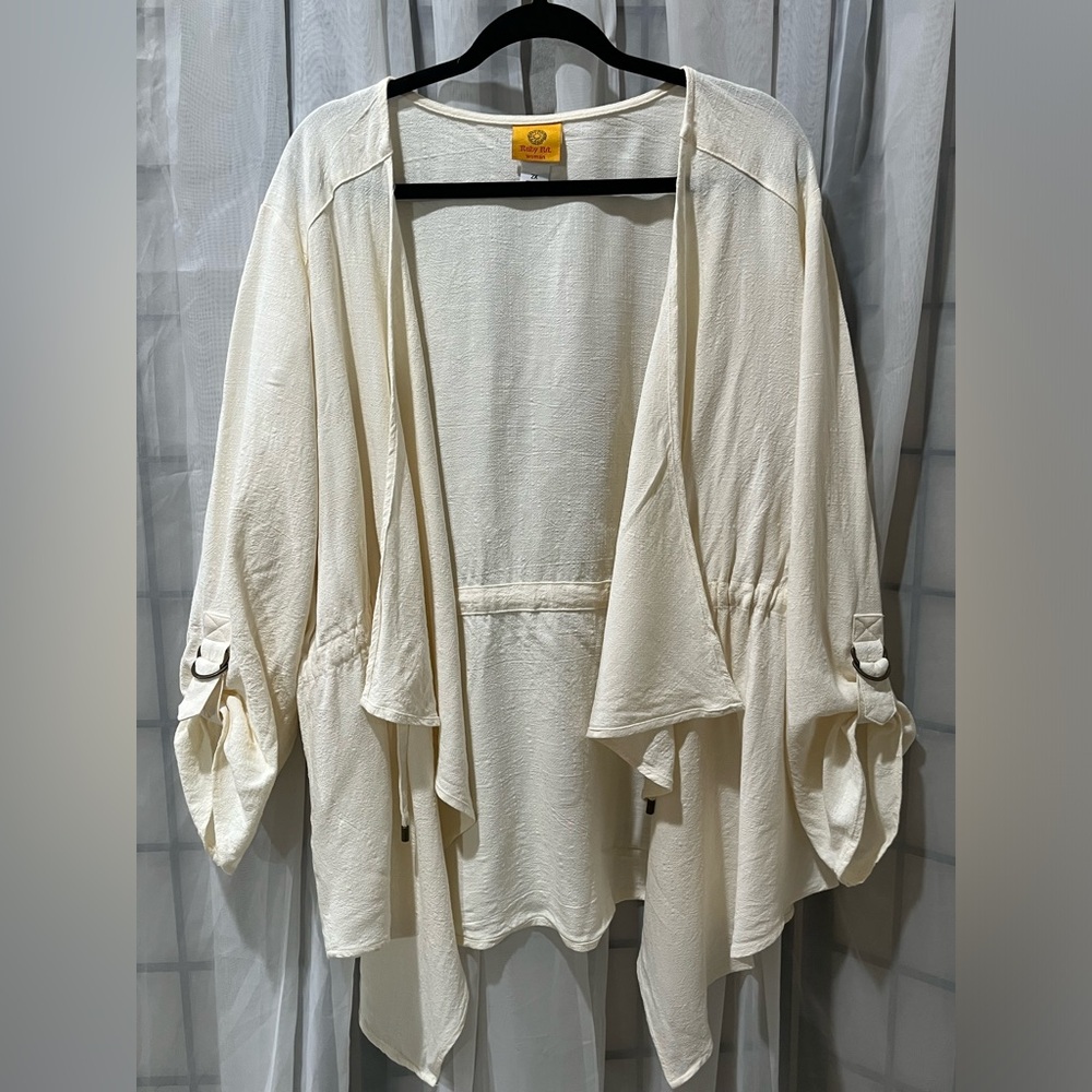 RUBY RD. Lightweight Cream Open-Front Drape Cardigan RAYON LINEN BLEND SIZE 2X